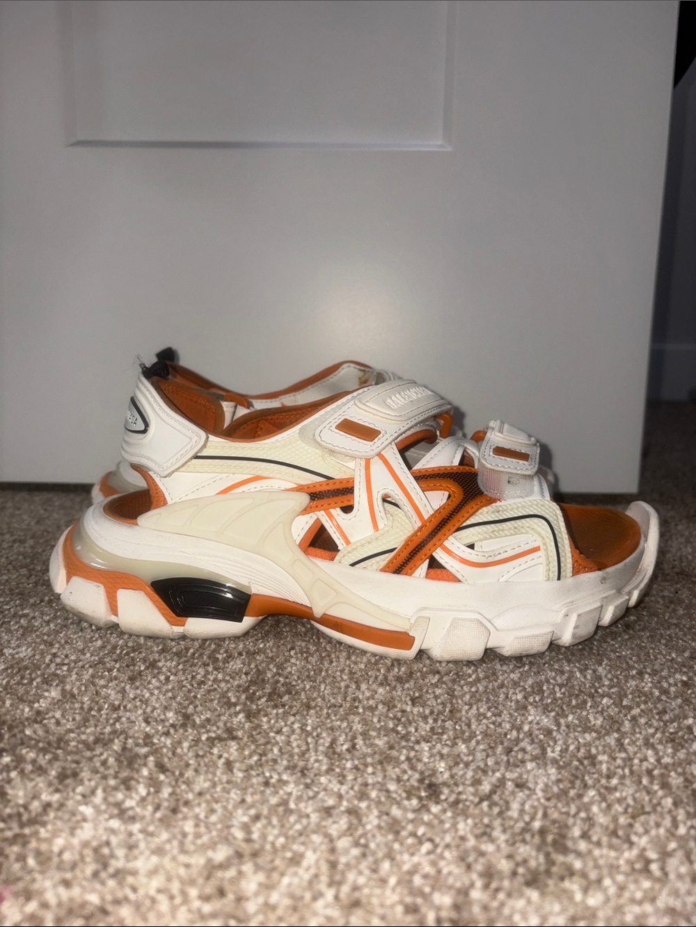 Balenciaga White and Orange Chunky Sport Sandals